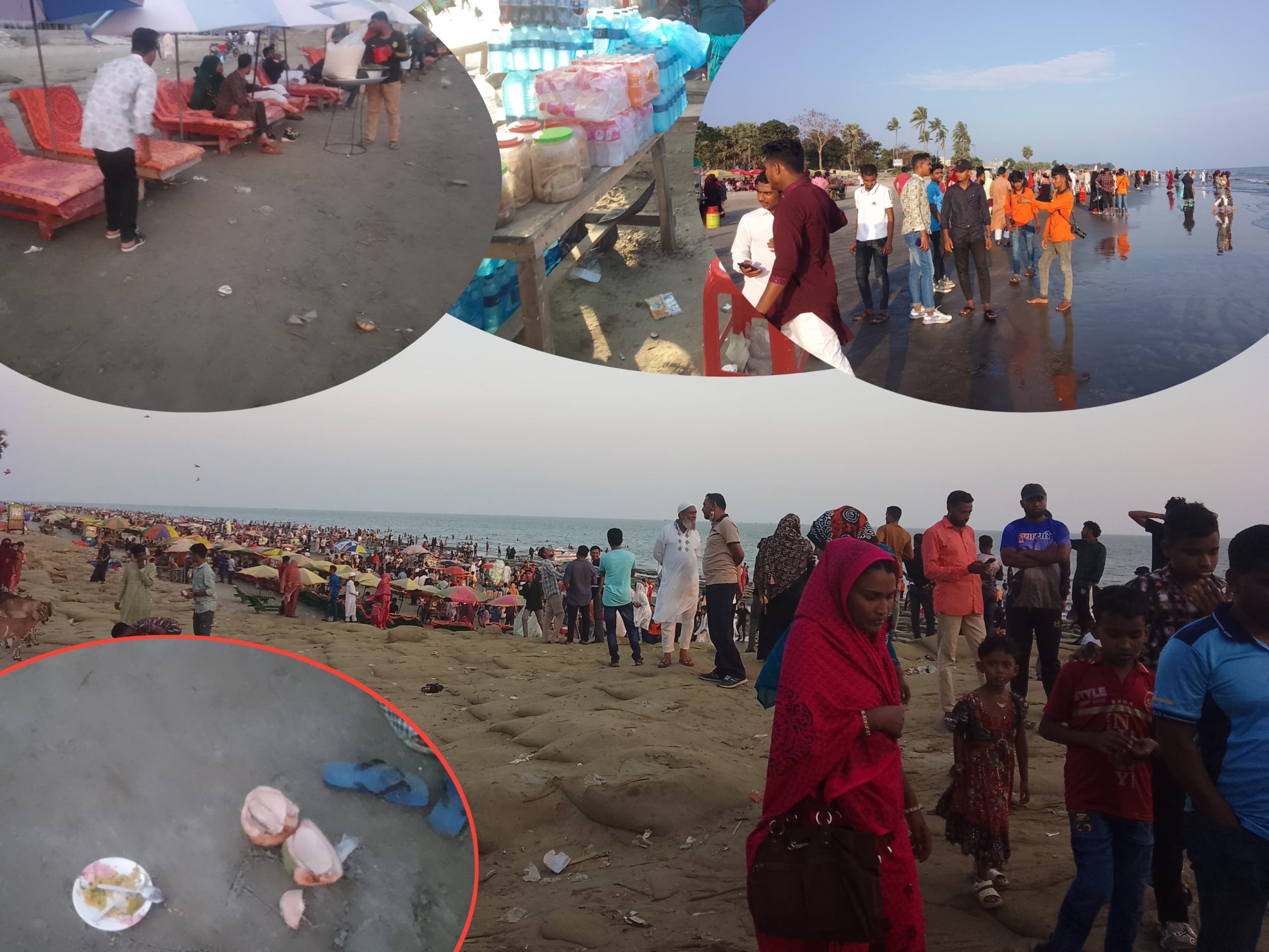 কুয়াকাটা পর্যটকদের ঢল,সমুদ্র সৈকতে আনন্দ আর উচ্ছ্বাসে মুখর সৈকত, পরিবেশের অবস্থা উদ্বেগজনক