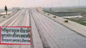 শাহপরীর দ্বীপে লবণ ও মাটি বোঝাই কর্দমাক্তে দৃষ্টিনন্দন সড়ক এখন মৃত্যুকূপ